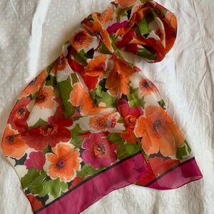 bright floral scarf, pink and orange long